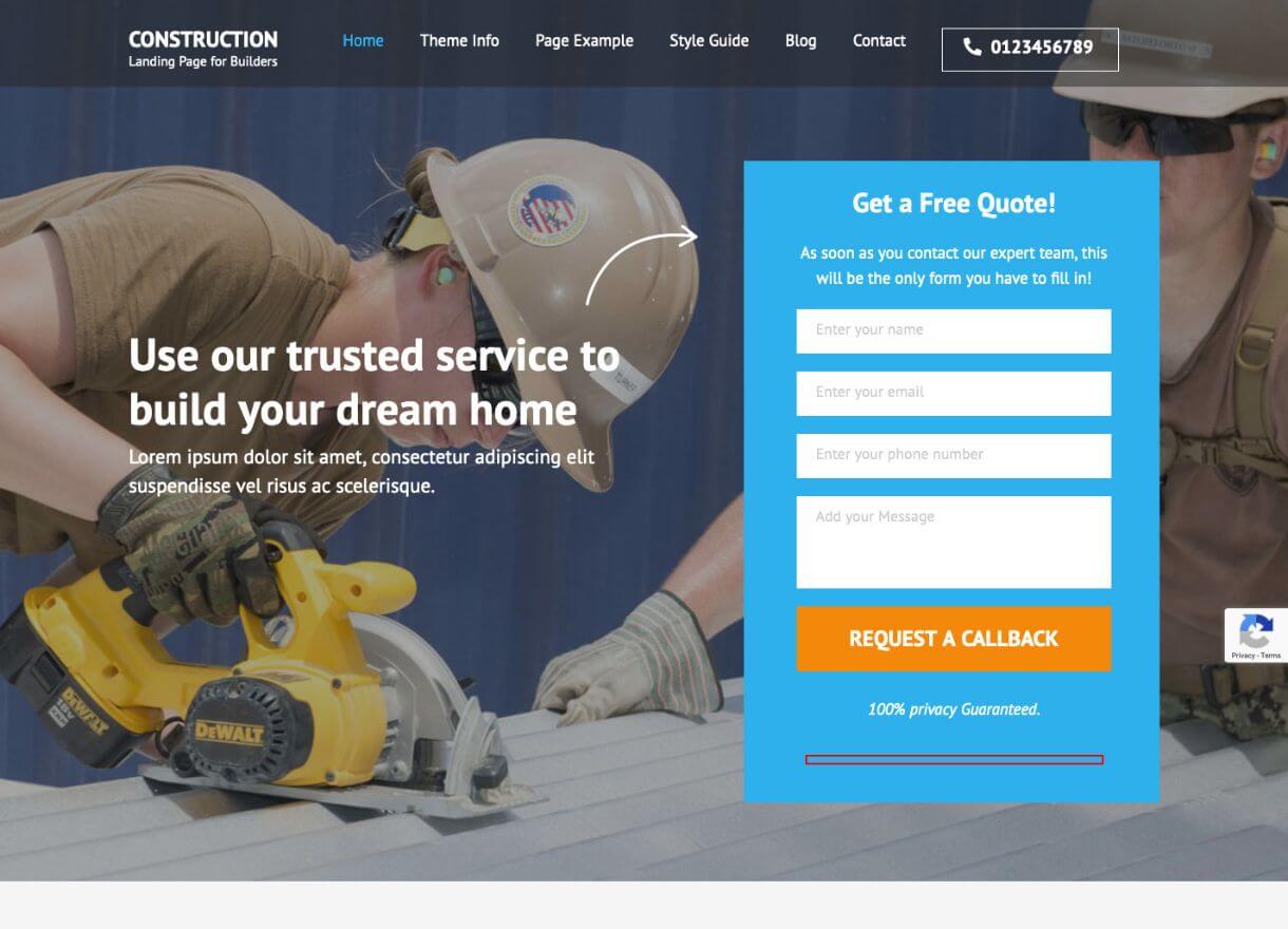 Construction Landing Free WordPress Theme