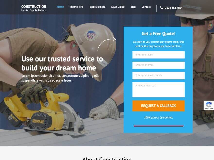 Construction Landing Free WordPress Theme