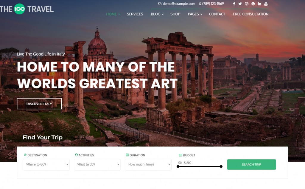 the100 pro premium multipurpose theme travel demo layout