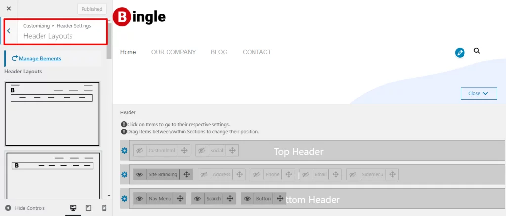 Customize-Bingle-header