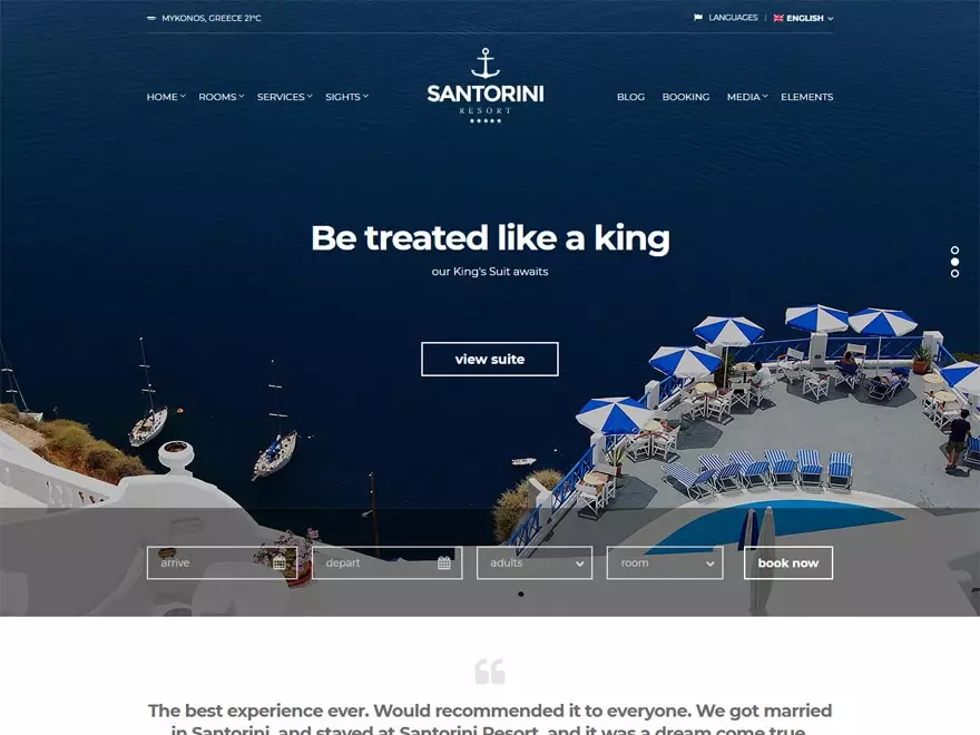 Santorini Resort - WordPress Hotel and Resort Themes