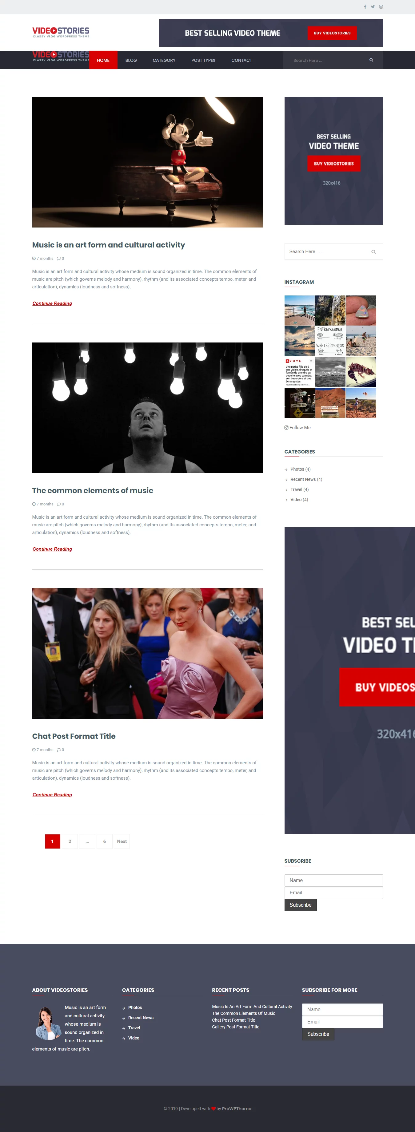 VideoStories - Best Free Video and Music WordPress Theme