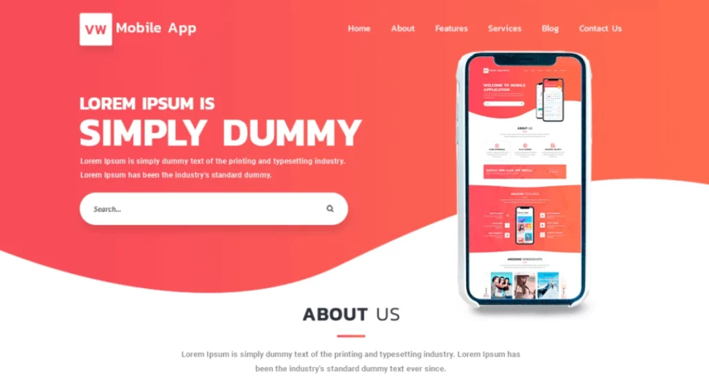 VW Mobile App - Best Free Mobile App WordPress Themes