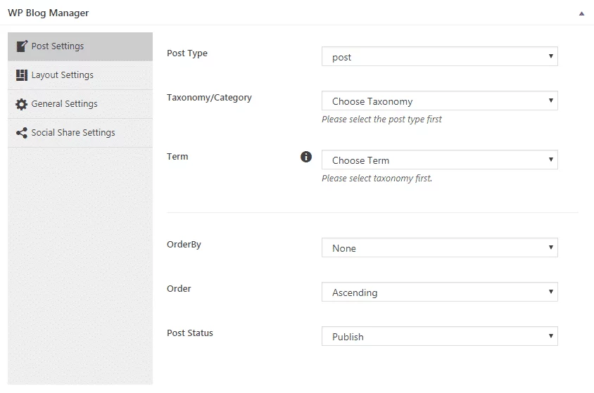 WP Blog Manager Lite: Post Settings